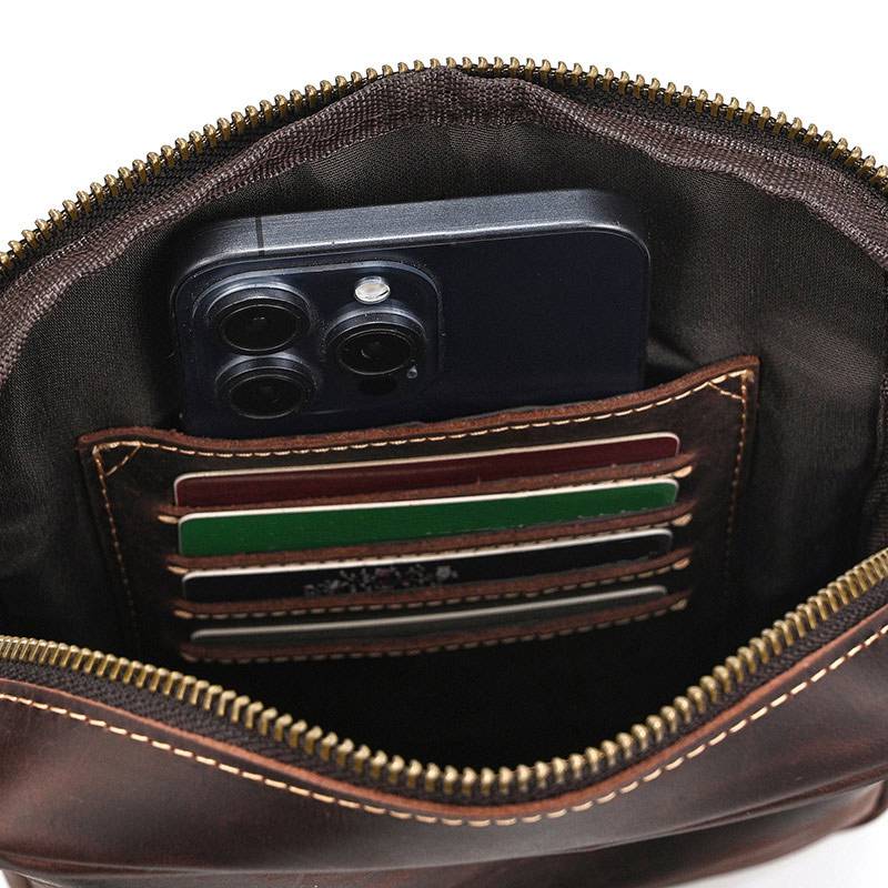 瘋馬皮斜背包 真皮休閑小方包 新款男士單肩背包斜跨包 簡約百搭手機包斜挎包推薦 真皮包包