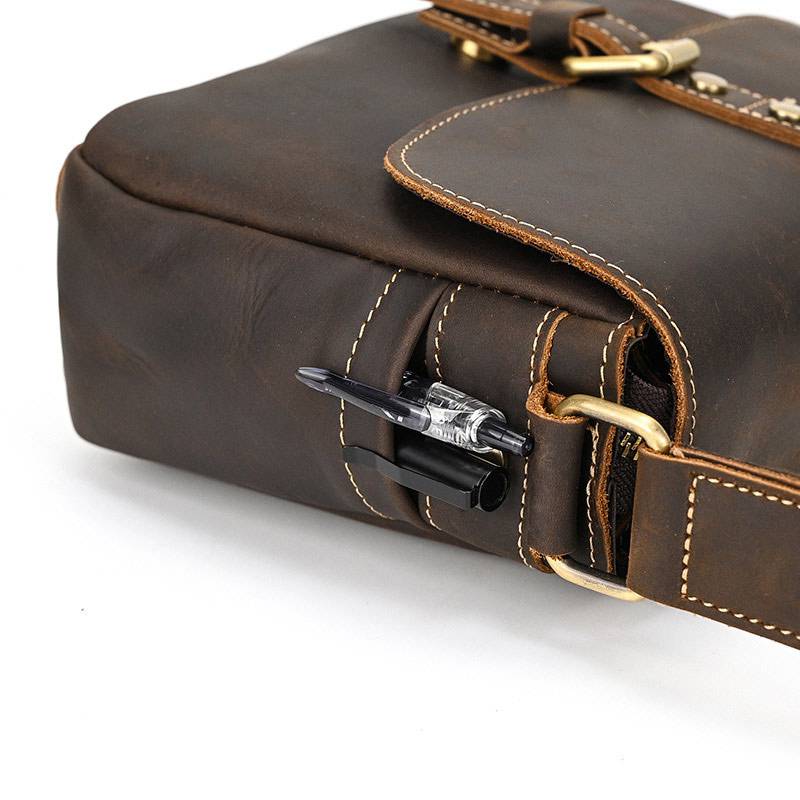 復古瘋馬皮斜背包 真皮男包肩背包 頭層牛皮時尚百搭翻蓋斜跨包ipad包包側背包推薦 真皮包包