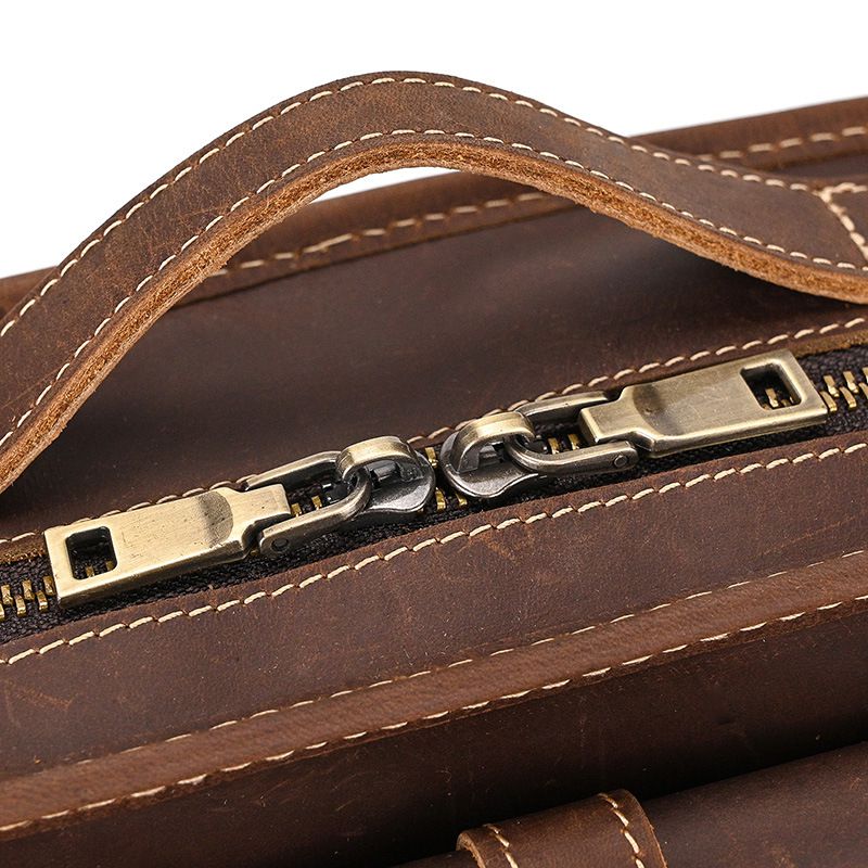 復古瘋馬皮手提包斜背包 頭層牛皮肩背包側背包 男士斜跨包手機包 新款真皮包包推薦 真皮包包