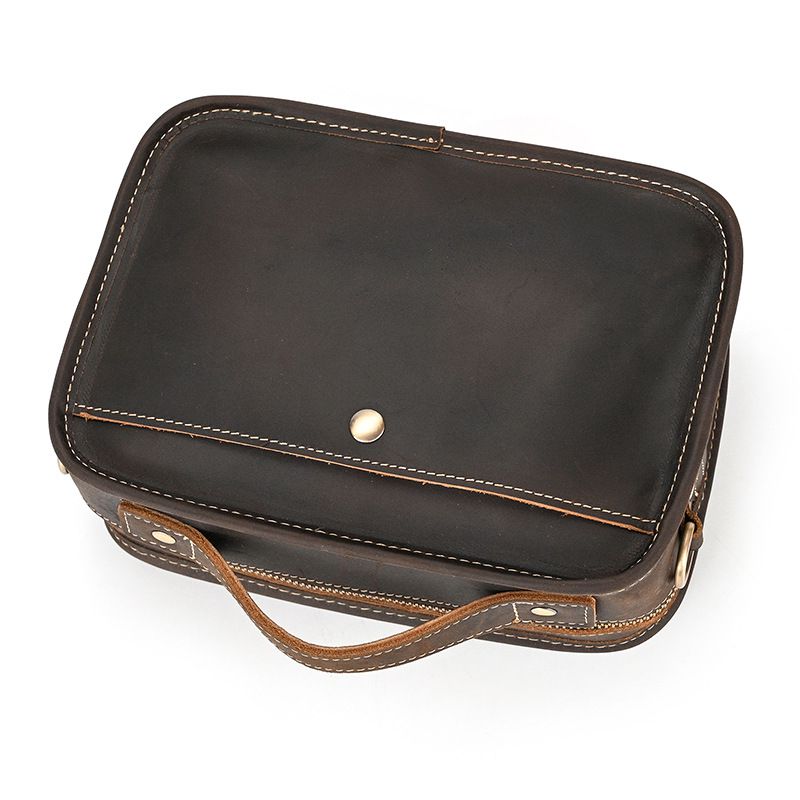 復古瘋馬皮手提包斜背包 頭層牛皮肩背包側背包 男士斜跨包手機包 新款真皮包包推薦 真皮包包