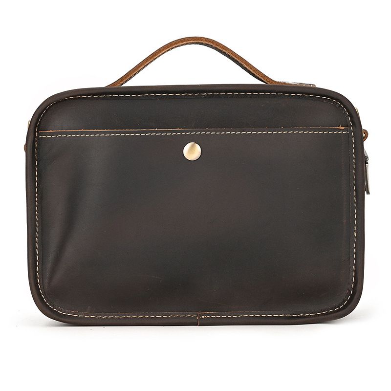 復古瘋馬皮手提包斜背包 頭層牛皮肩背包側背包 男士斜跨包手機包 新款真皮包包推薦 真皮包包