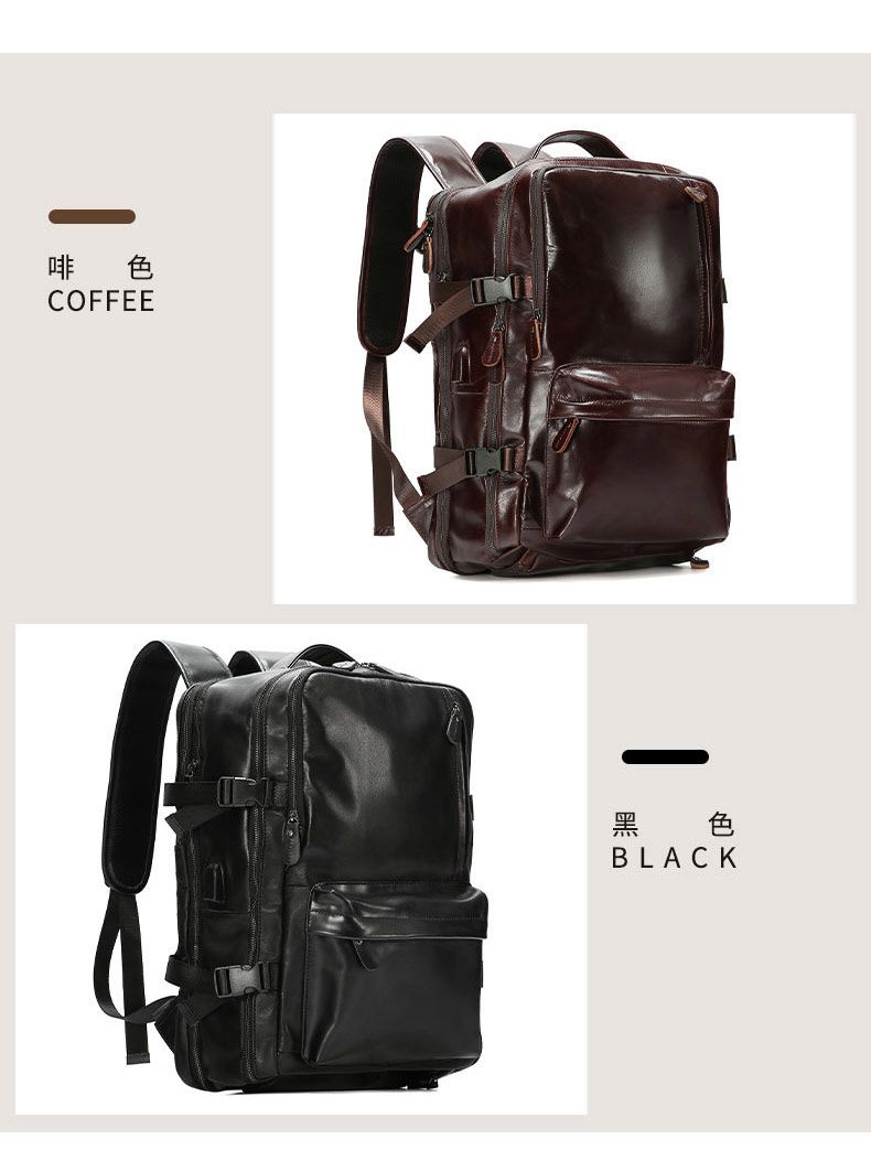 新款油蠟皮可擴容後背包 多功能真皮雙肩包 頭層牛皮休閒旅行背包 戶外大容量包包推薦 真皮包包