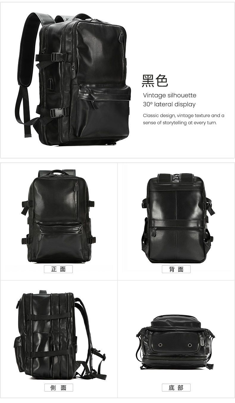 新款油蠟皮可擴容後背包 多功能真皮雙肩包 頭層牛皮休閒旅行背包 戶外大容量包包推薦 真皮包包