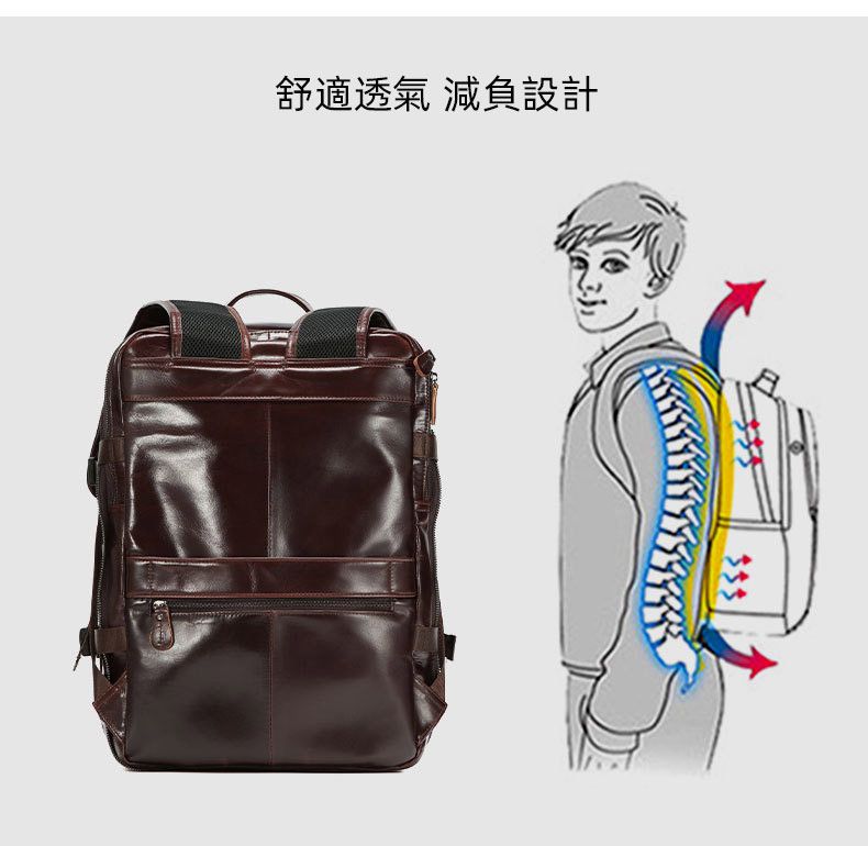 新款油蠟皮可擴容後背包 多功能真皮雙肩包 頭層牛皮休閒旅行背包 戶外大容量包包推薦 真皮包包