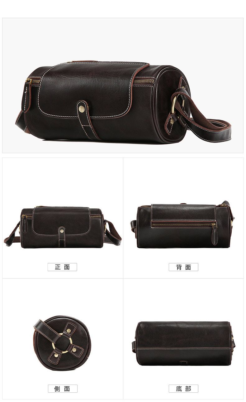 新款圓筒包 復古真皮男士斜挎包 戶外休閒大容量男包胞包肩背包 耐磨實用斜背包推薦 真皮包包