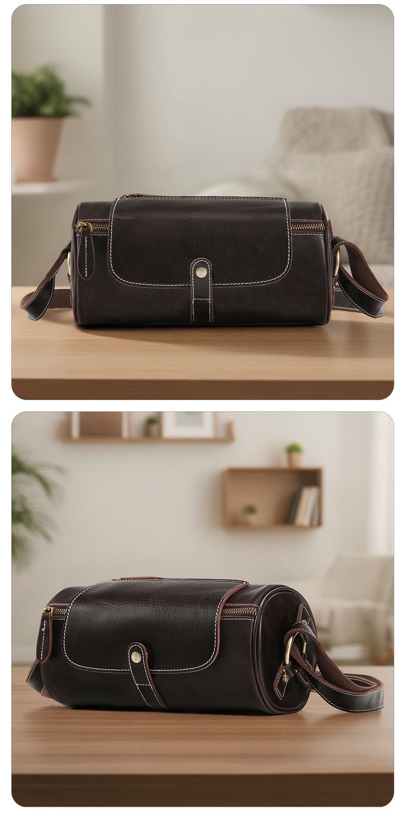 新款圓筒包 復古真皮男士斜挎包 戶外休閒大容量男包胞包肩背包 耐磨實用斜背包推薦 真皮包包