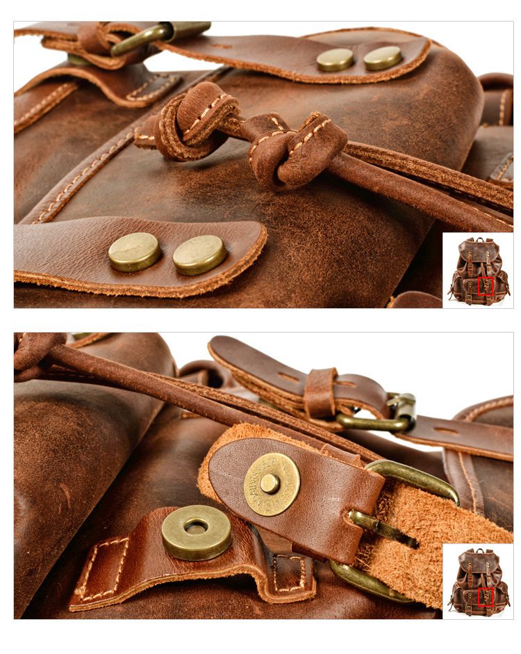 戶外瘋馬皮後背包 油蠟皮休閒新款登山包 大容量男士瘋馬皮雙肩包 歐美真皮旅行背包書包推薦 真皮包包
