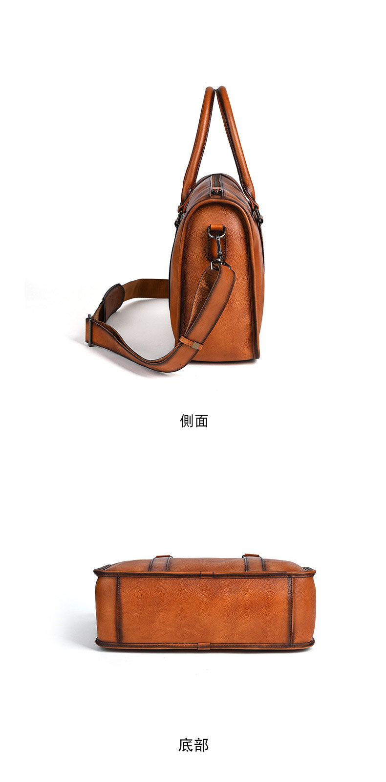 大容量頭層牛皮商務公文包 通勤電腦包手提包 手工擦色復古包包斜背包 真皮公事包推薦 真皮包包