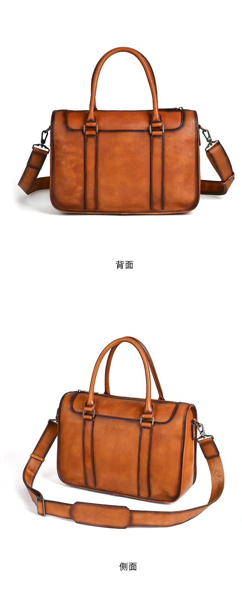 大容量頭層牛皮商務公文包 通勤電腦包手提包 手工擦色復古包包斜背包 真皮公事包推薦 真皮包包