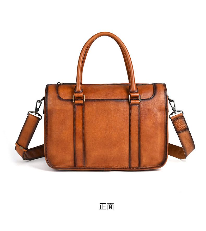 大容量頭層牛皮商務公文包 通勤電腦包手提包 手工擦色復古包包斜背包 真皮公事包推薦 真皮包包