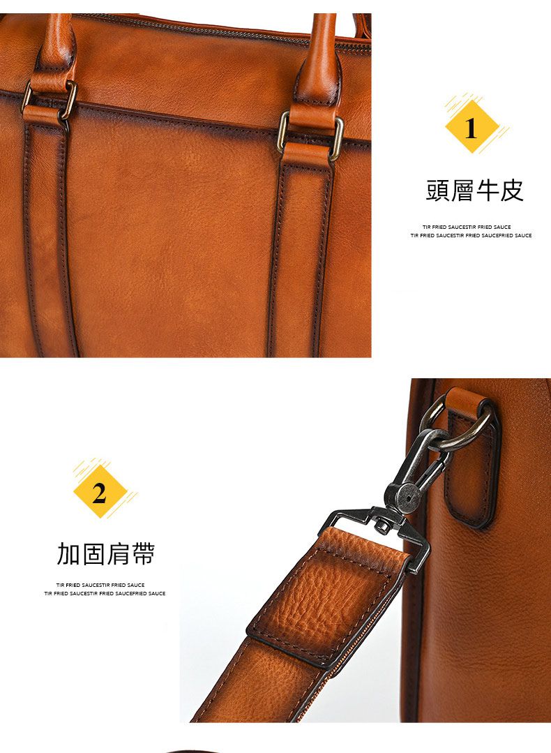 大容量頭層牛皮商務公文包 通勤電腦包手提包 手工擦色復古包包斜背包 真皮公事包推薦 真皮包包