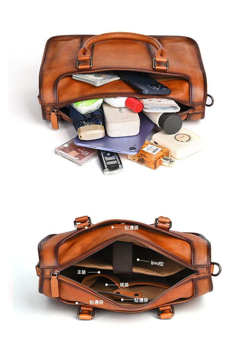 大容量頭層牛皮商務公文包 通勤電腦包手提包 手工擦色復古包包斜背包 真皮公事包推薦 真皮包包
