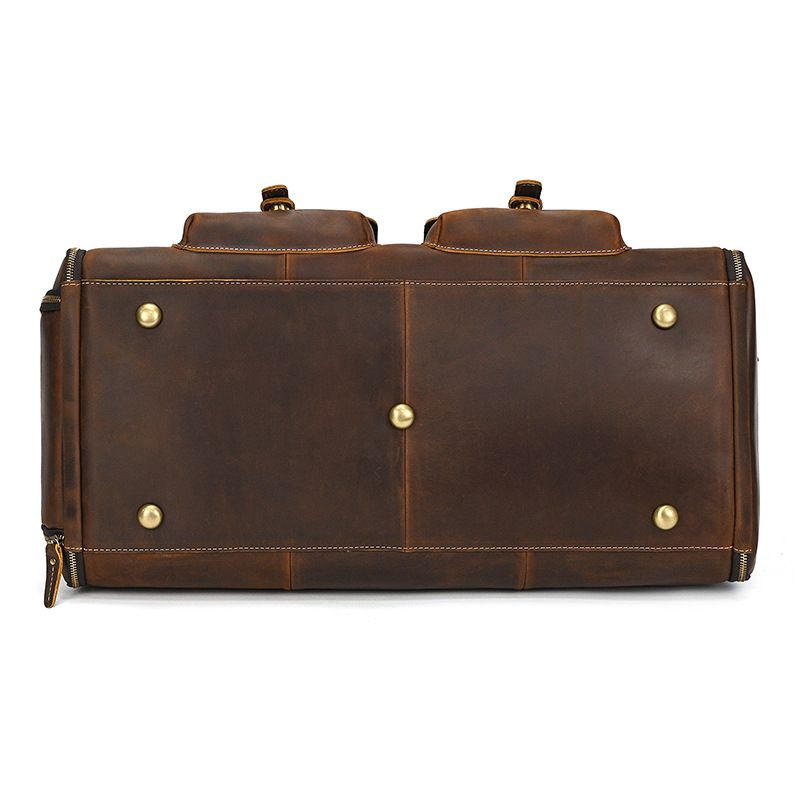 復古大容量旅行包運動健身包 瘋馬皮手提包手袋 頭層牛皮行李箱包 真皮斜背旅行袋推薦 真皮包包