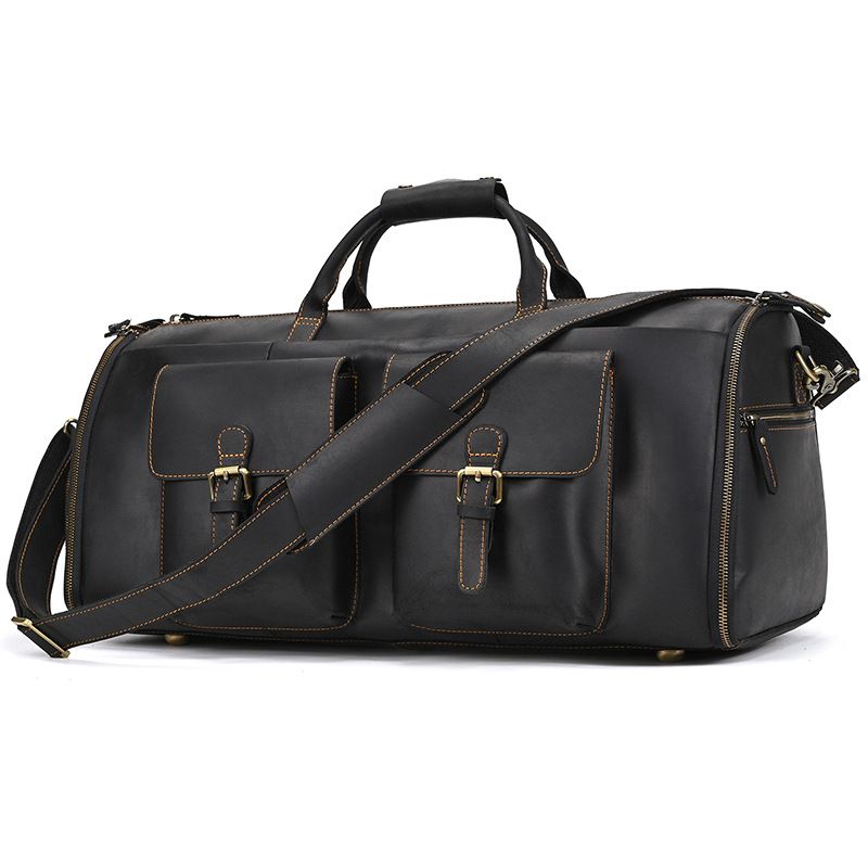 復古大容量旅行包運動健身包 瘋馬皮手提包手袋 頭層牛皮行李箱包 真皮斜背旅行袋推薦 真皮包包