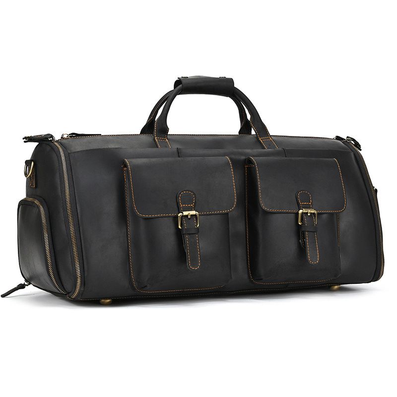 復古大容量旅行包運動健身包 瘋馬皮手提包手袋 頭層牛皮行李箱包 真皮斜背旅行袋推薦 真皮包包