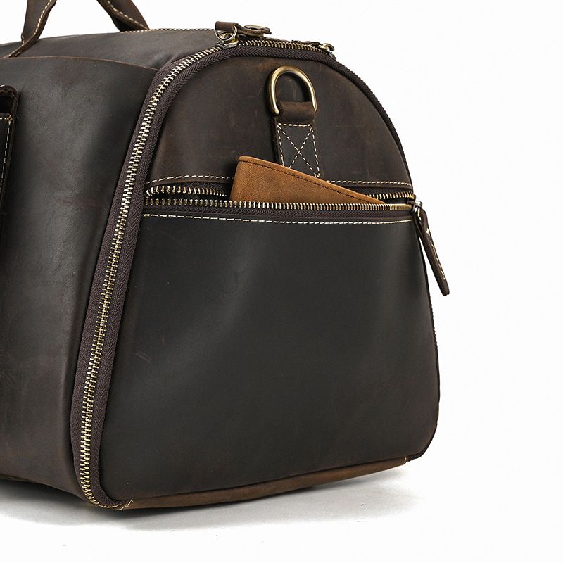 復古大容量旅行包運動健身包 瘋馬皮手提包手袋 頭層牛皮行李箱包 真皮斜背旅行袋推薦 真皮包包