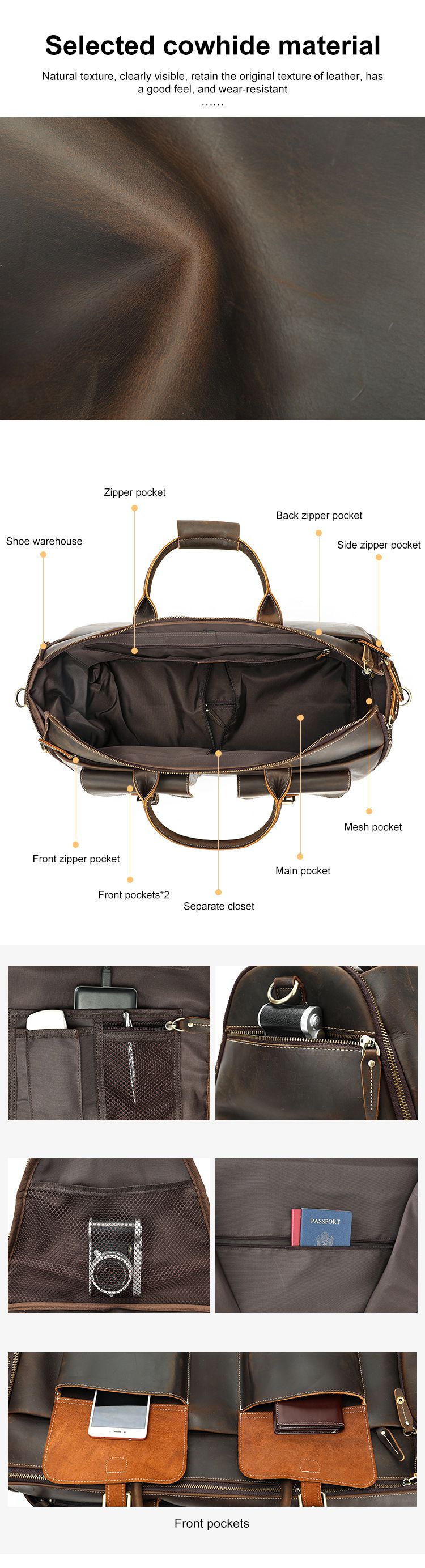 復古大容量帶滑輪瘋馬皮旅行包 男式拉杆箱旅行手袋 頭層牛皮西裝包手提包帶鞋倉商務出差行李包推薦 真皮包包