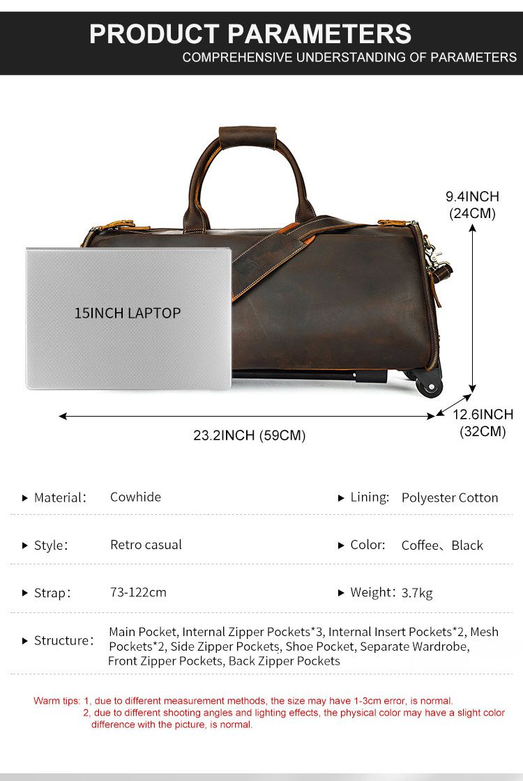 復古大容量帶滑輪瘋馬皮出差旅行包 高檔男士手提包旅行袋 新款手袋大容量商務出行行李袋西裝包推薦 真皮包包