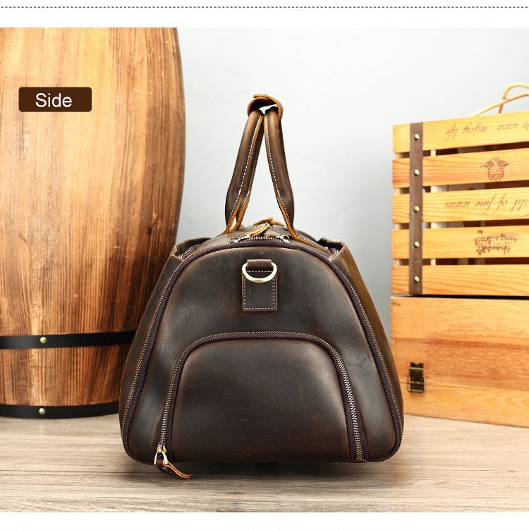 復古大容量帶滑輪瘋馬皮出差旅行包 高檔男士手提包旅行袋 新款手袋大容量商務出行行李袋西裝包推薦 真皮包包