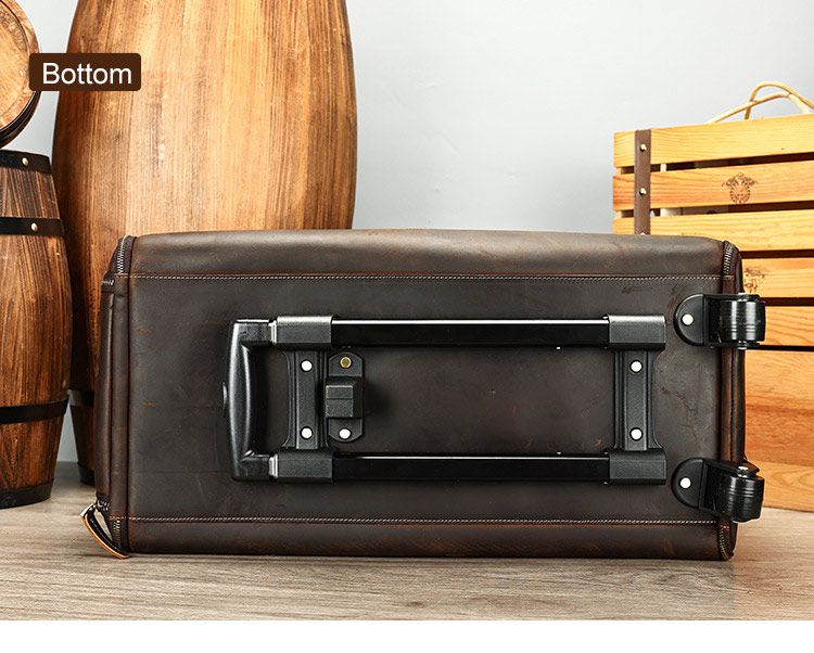 復古大容量帶滑輪瘋馬皮出差旅行包 高檔男士手提包旅行袋 新款手袋大容量商務出行行李袋西裝包推薦 真皮包包