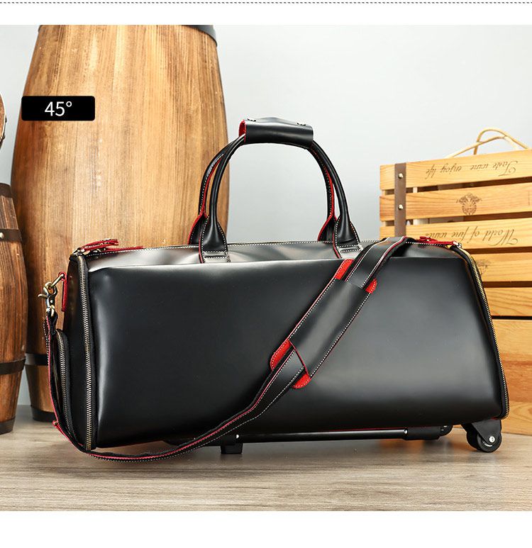 復古大容量帶滑輪瘋馬皮出差旅行包 高檔男士手提包旅行袋 新款手袋大容量商務出行行李袋西裝包推薦 真皮包包