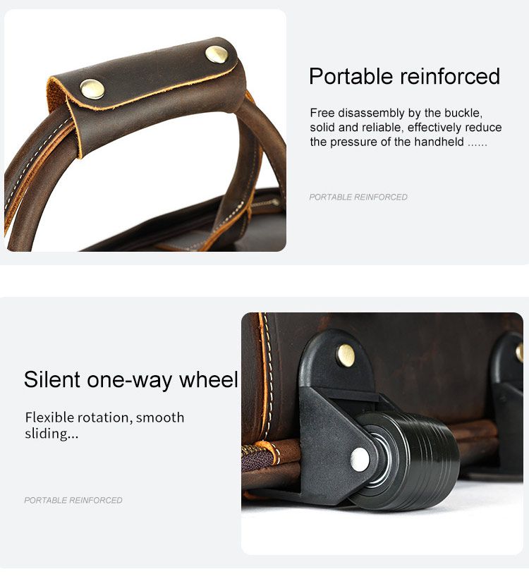 復古大容量帶滑輪瘋馬皮出差旅行包 高檔男士手提包旅行袋 新款手袋大容量商務出行行李袋西裝包推薦 真皮包包