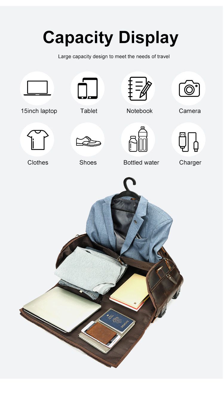 復古大容量帶滑輪瘋馬皮出差旅行包 高檔男士手提包旅行袋 新款手袋大容量商務出行行李袋西裝包推薦 真皮包包