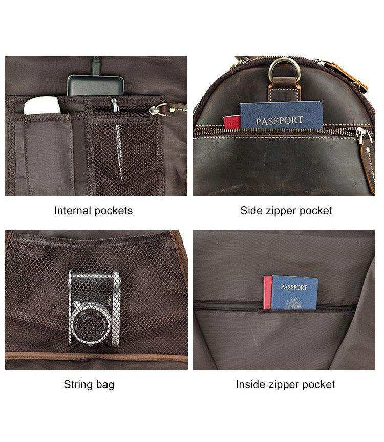 復古大容量帶滑輪瘋馬皮出差旅行包 高檔男士手提包旅行袋 新款手袋大容量商務出行行李袋西裝包推薦 真皮包包