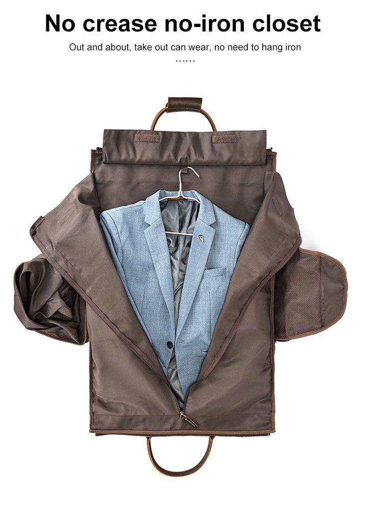 復古大容量帶滑輪瘋馬皮出差旅行包 高檔男士手提包旅行袋 新款手袋大容量商務出行行李袋西裝包推薦 真皮包包