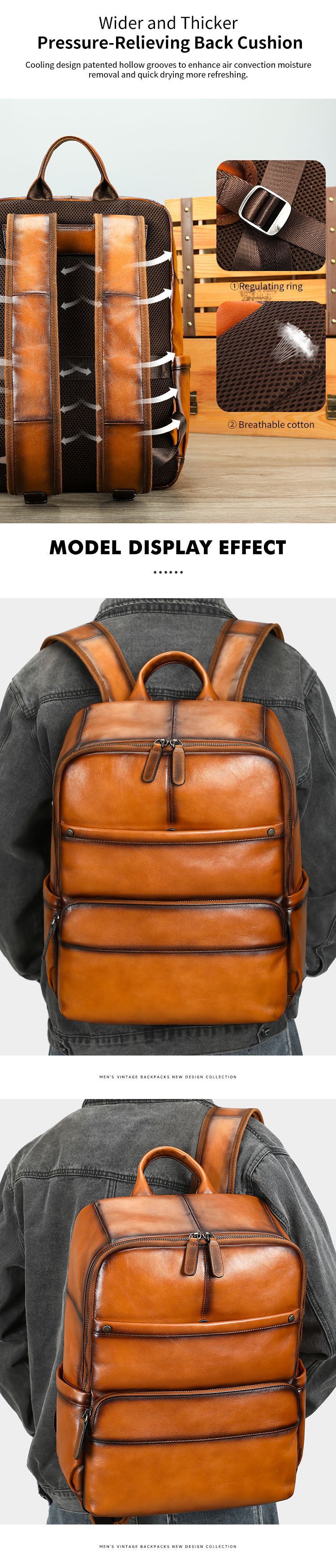 真皮男士後背包 高級感大容量擦色植鞣皮旅行包 男士頭層牛皮雙肩包 16吋筆電背包潮包推薦 真皮包包