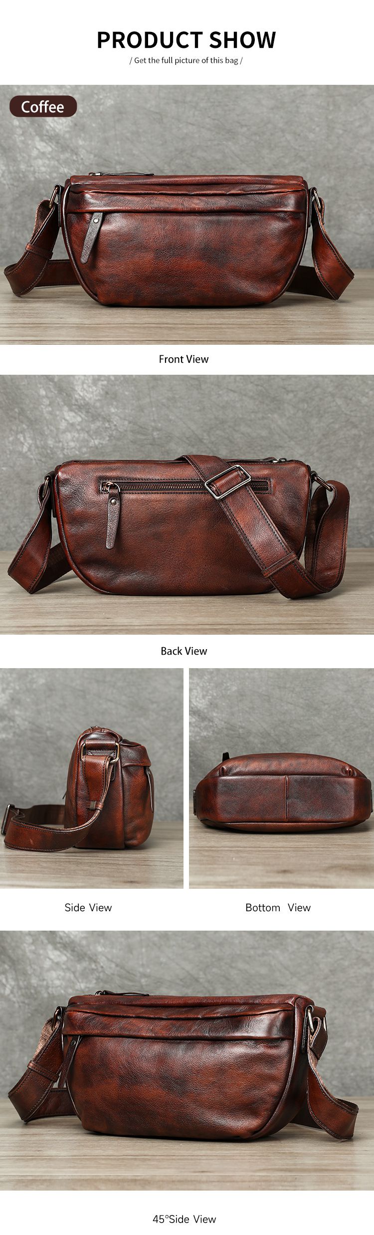 新款復古擦色斜背包 頭層牛皮男士斜挎單肩包 真皮斜挎包植鞣皮側背包男包推薦 真皮包包