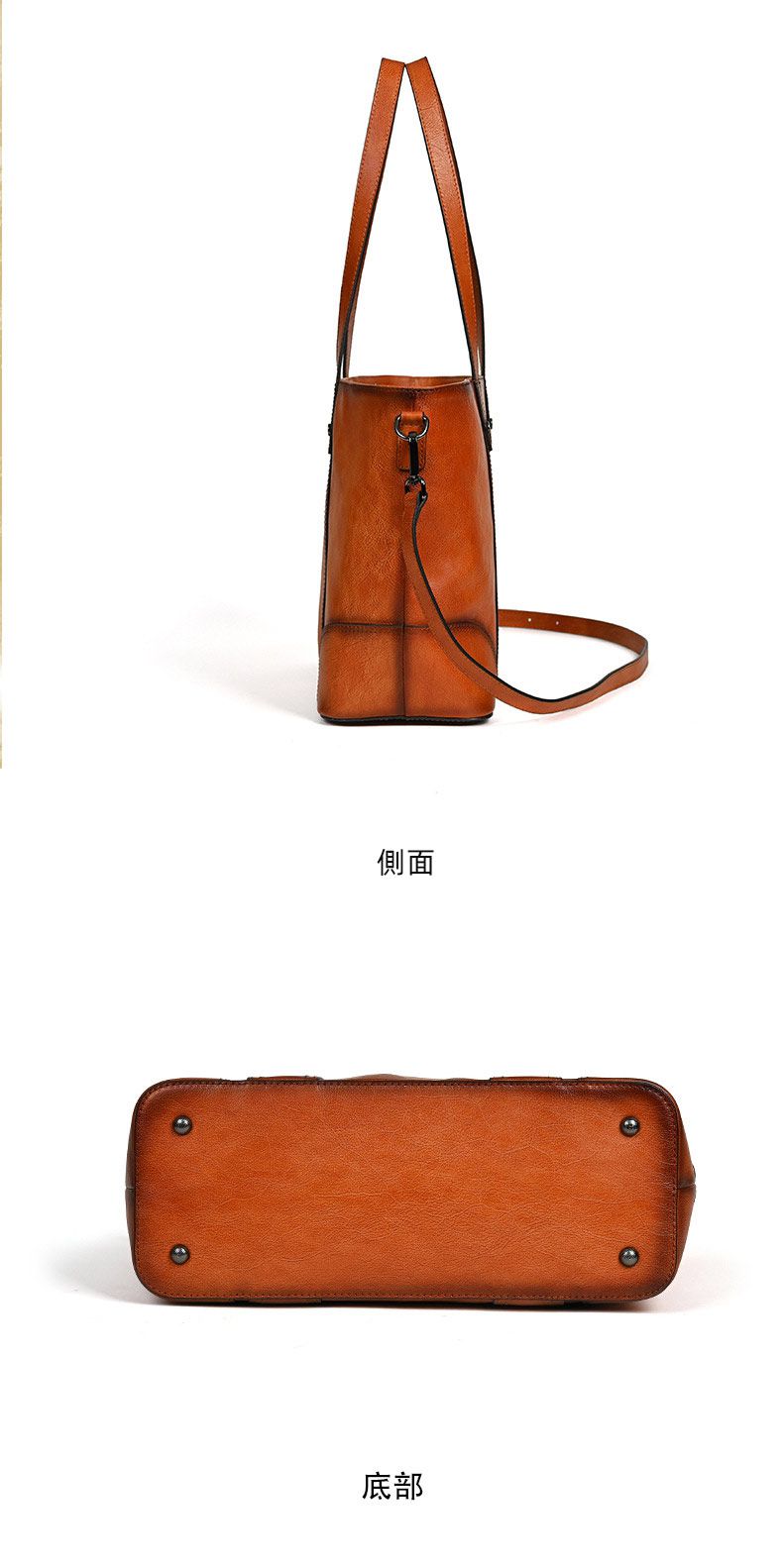 復古擦色手提包 女式新款高級感托特包 頭層牛皮斜背包購物手袋子母包 大容量單肩腋下包推薦 真皮包包