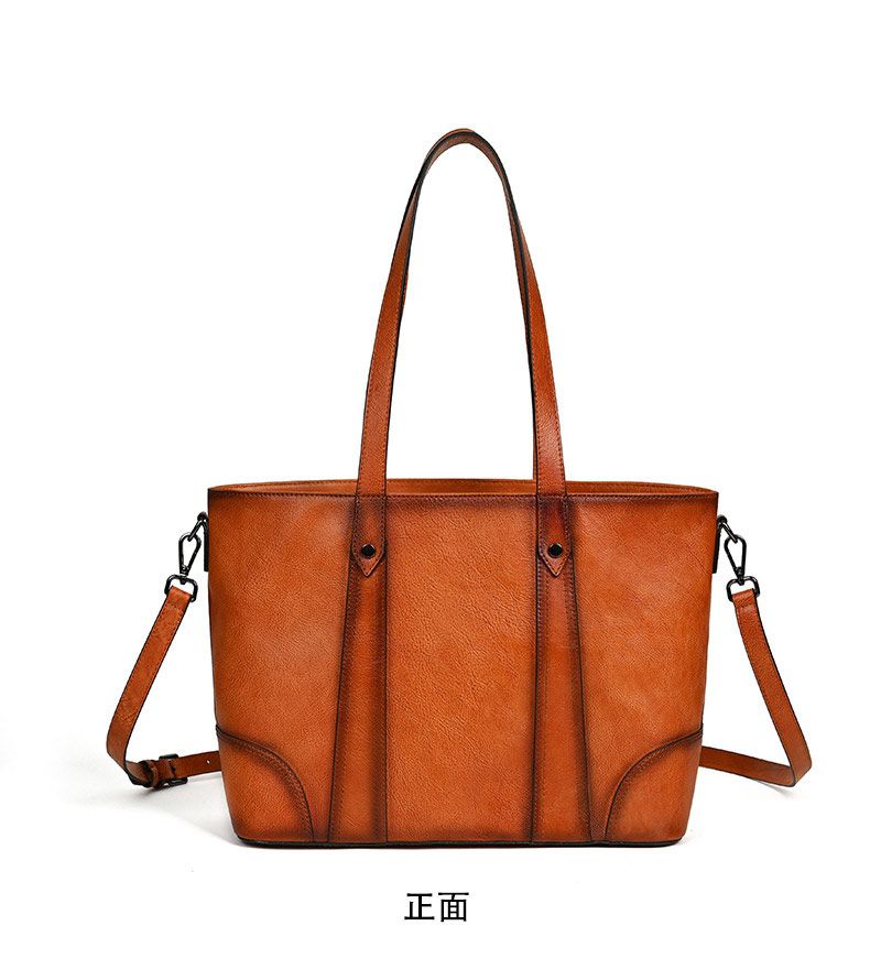 復古擦色手提包 女式新款高級感托特包 頭層牛皮斜背包購物手袋子母包 大容量單肩腋下包推薦 真皮包包