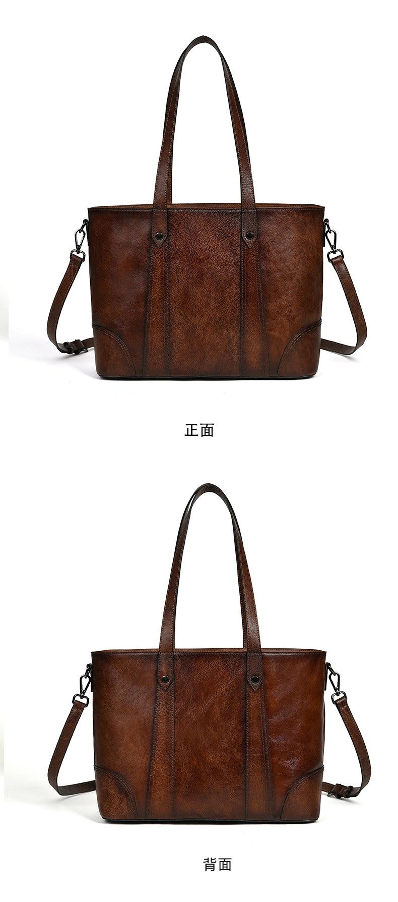 復古擦色手提包 女式新款高級感托特包 頭層牛皮斜背包購物手袋子母包 大容量單肩腋下包推薦 真皮包包