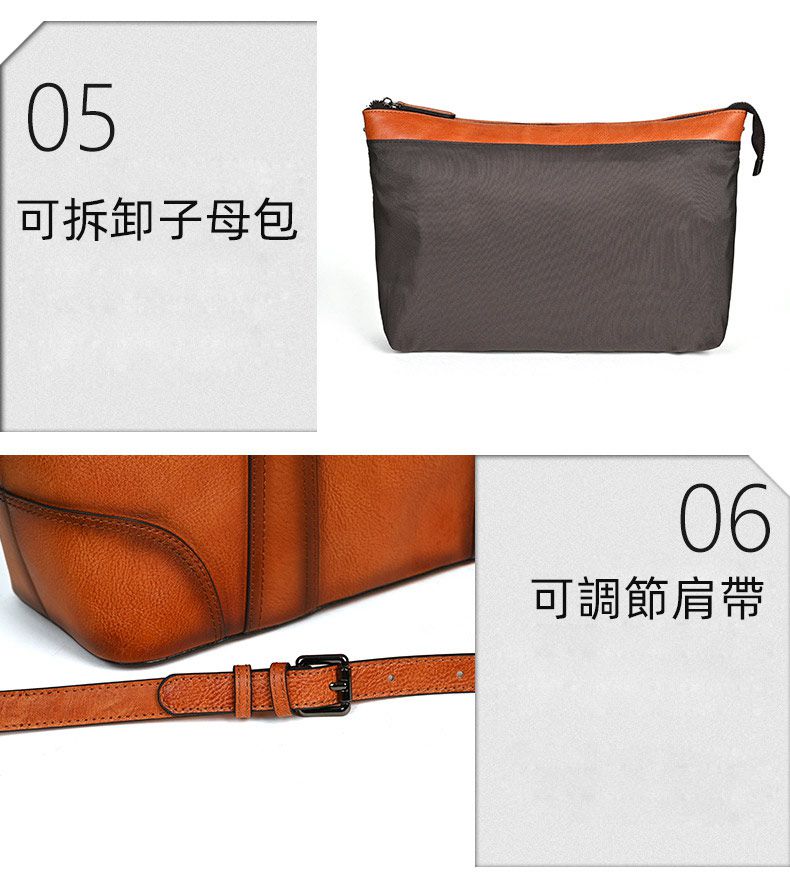 復古擦色手提包 女式新款高級感托特包 頭層牛皮斜背包購物手袋子母包 大容量單肩腋下包推薦 真皮包包
