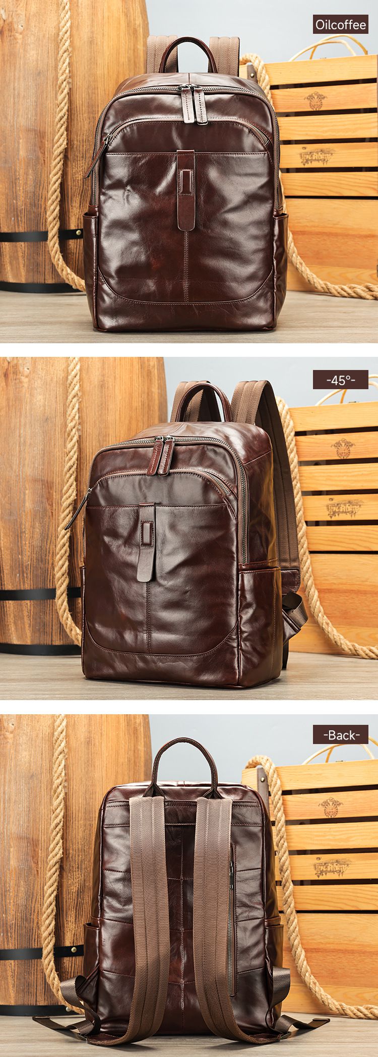 油皮後背包 頭層牛皮電腦背包 男士真皮雙肩背包 新款大容量學生書包旅行背包推薦