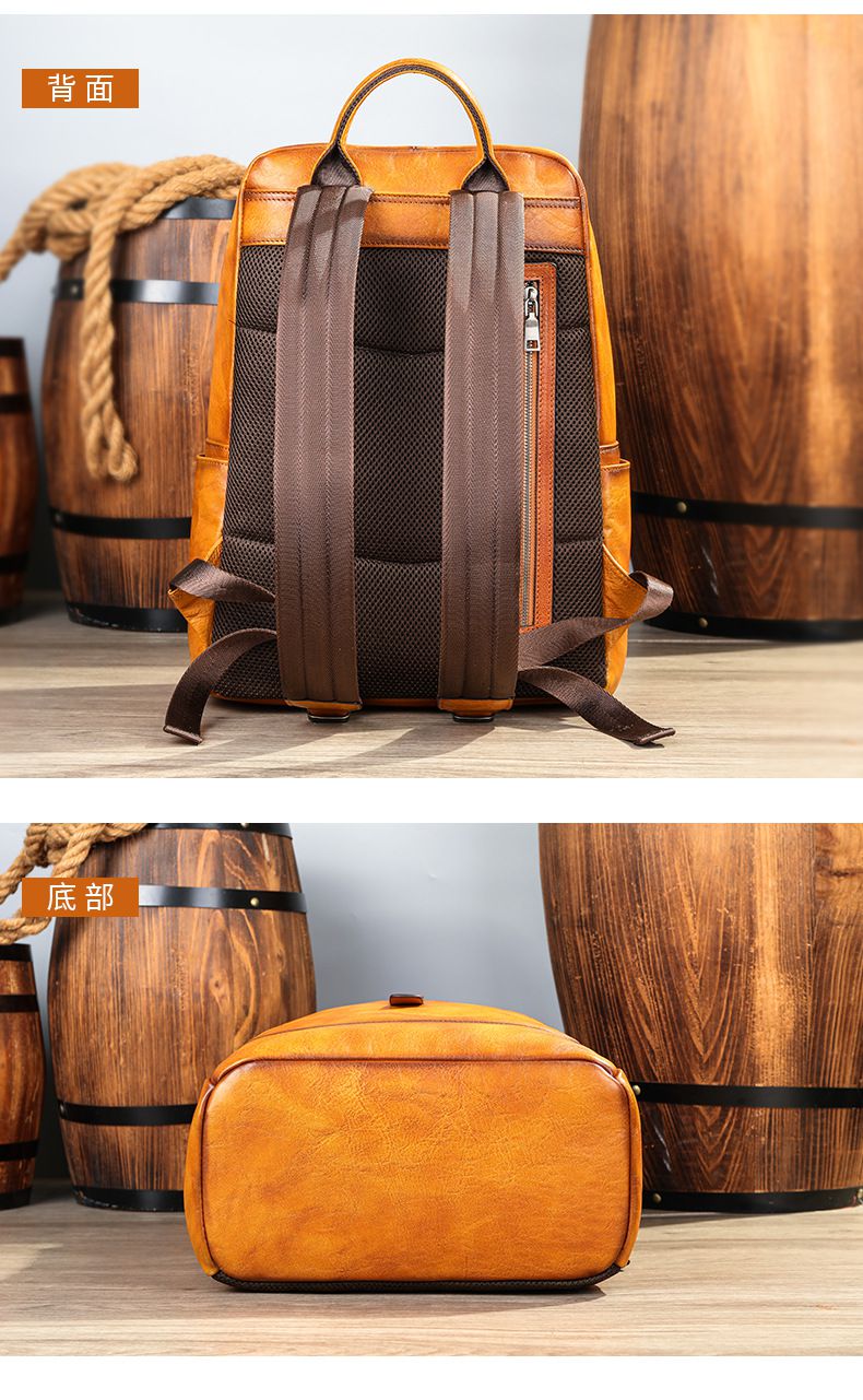 植鞣皮男士後背包 頭層牛皮電腦背包 大容量真皮雙肩背包 新款大學生書包旅行背包推薦