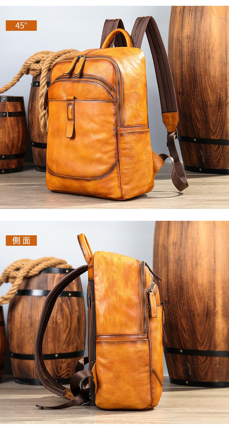 植鞣皮男士後背包 頭層牛皮電腦背包 大容量真皮雙肩背包 新款大學生書包旅行背包推薦