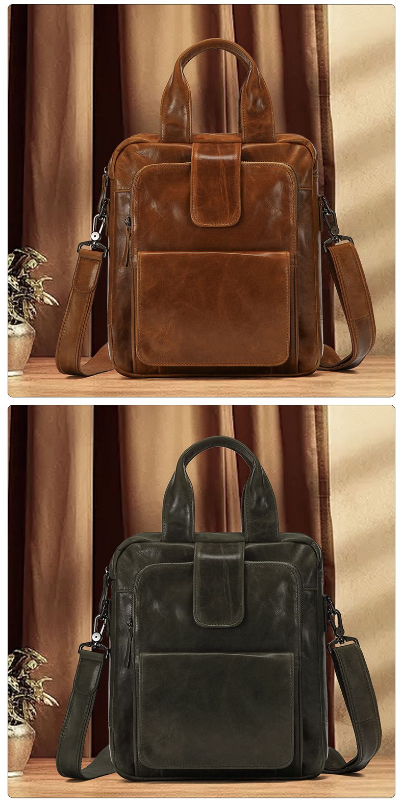 新款真皮斜挎包 多功能休閒手提包 通勤豎款手袋 復古斜背包大容量男士包包推薦 真皮包包