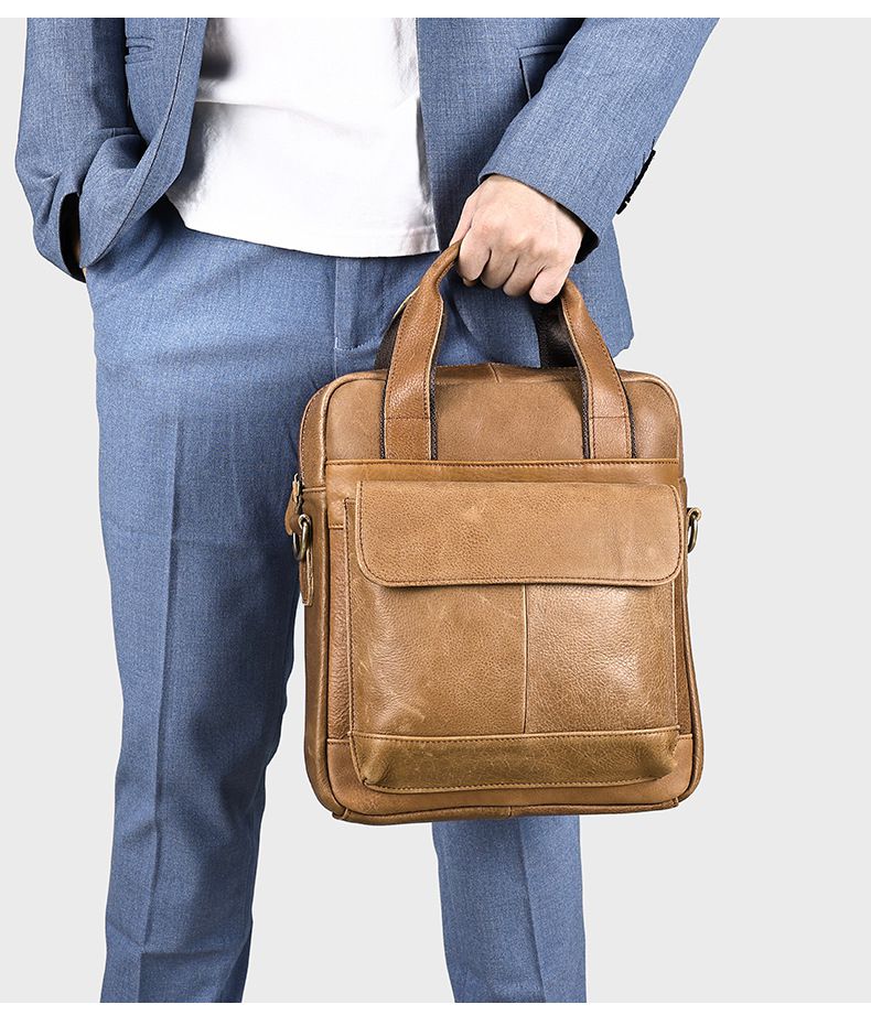 真皮男包 商務公事包 新款頭層牛皮手提包公文包斜背包 高級感休閒斜挎包單肩包推薦 真皮包包
