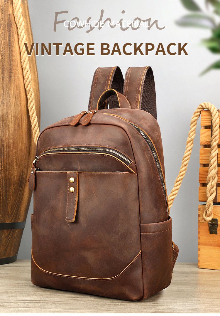 頭層牛皮商務雙肩包 瘋馬皮後背包 大學生書包 15吋電腦背包潮包 高級感時尚簡約真皮旅行包推薦  真皮包包