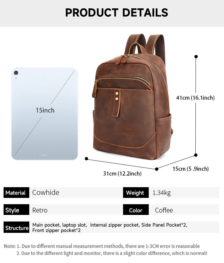 頭層牛皮商務雙肩包 瘋馬皮後背包 大學生書包 15吋電腦背包潮包 高級感時尚簡約真皮旅行包推薦  真皮包包