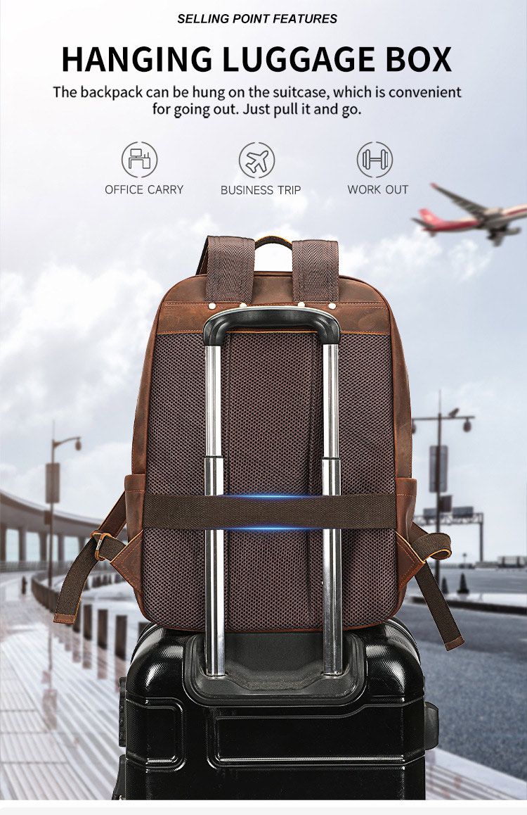 頭層牛皮商務雙肩包 瘋馬皮後背包 大學生書包 15吋電腦背包潮包 高級感時尚簡約真皮旅行包推薦  真皮包包