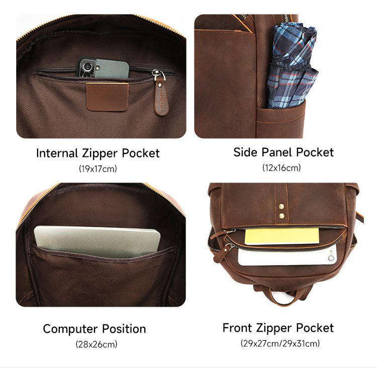 頭層牛皮商務雙肩包 瘋馬皮後背包 大學生書包 15吋電腦背包潮包 高級感時尚簡約真皮旅行包推薦  真皮包包