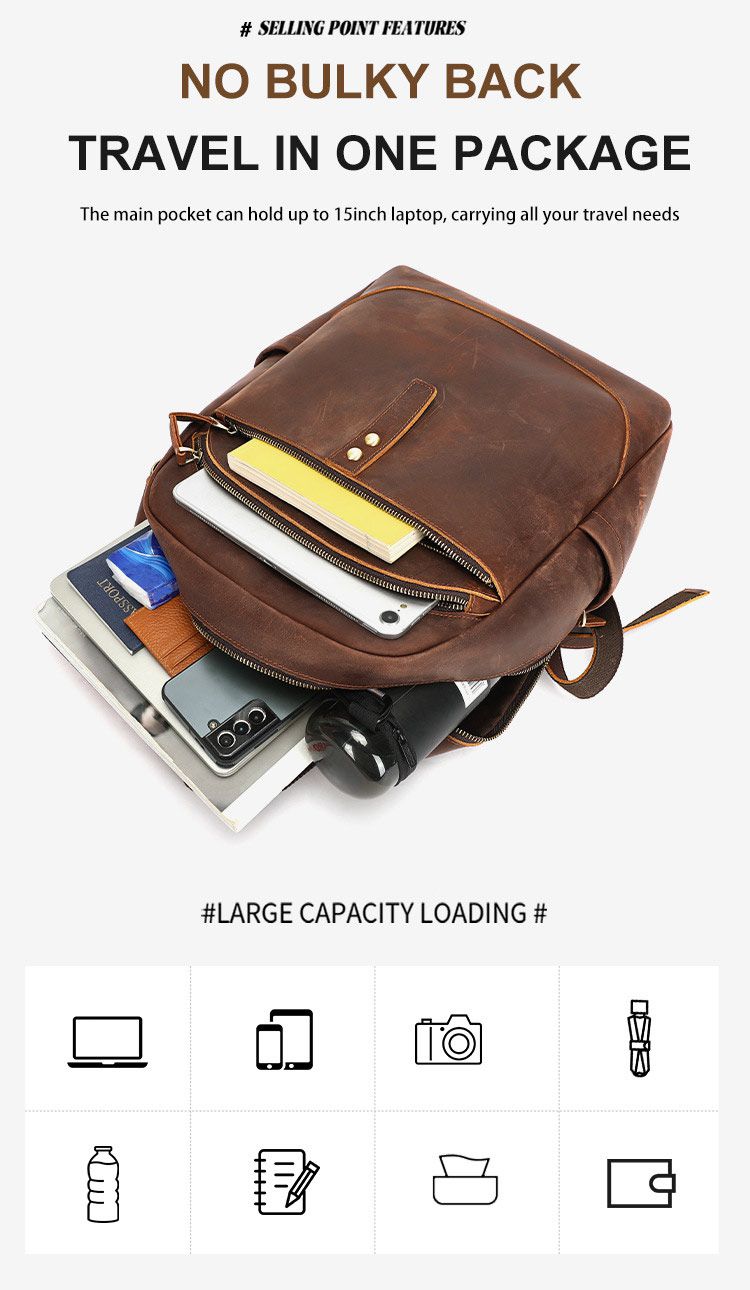 頭層牛皮商務雙肩包 瘋馬皮後背包 大學生書包 15吋電腦背包潮包 高級感時尚簡約真皮旅行包推薦  真皮包包