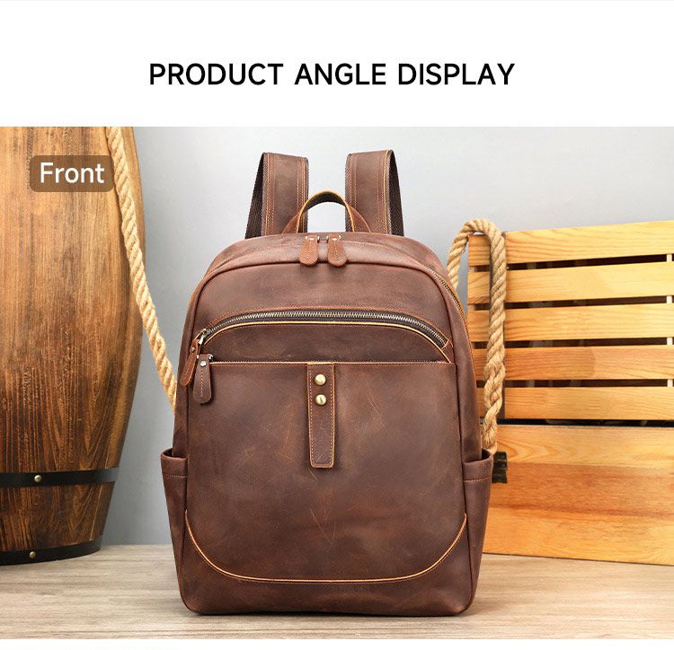 頭層牛皮商務雙肩包 瘋馬皮後背包 大學生書包 15吋電腦背包潮包 高級感時尚簡約真皮旅行包推薦  真皮包包