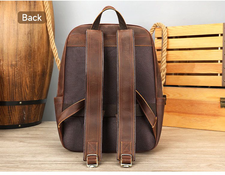 頭層牛皮商務雙肩包 瘋馬皮後背包 大學生書包 15吋電腦背包潮包 高級感時尚簡約真皮旅行包推薦  真皮包包