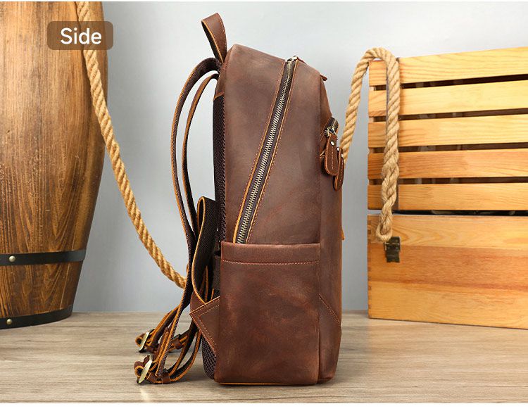 頭層牛皮商務雙肩包 瘋馬皮後背包 大學生書包 15吋電腦背包潮包 高級感時尚簡約真皮旅行包推薦  真皮包包