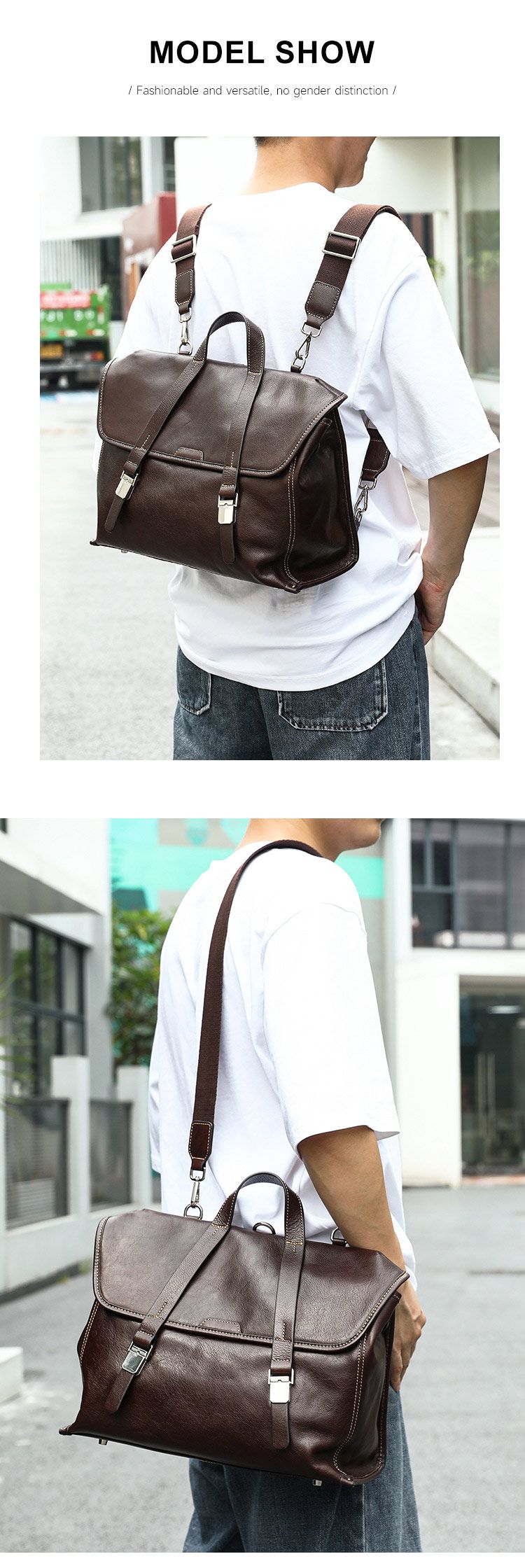 多功能男女款後背包 真皮時尚雙肩包 大容量橫款包蓋式學生書包 潮包手提包真皮包包推薦 真皮包包