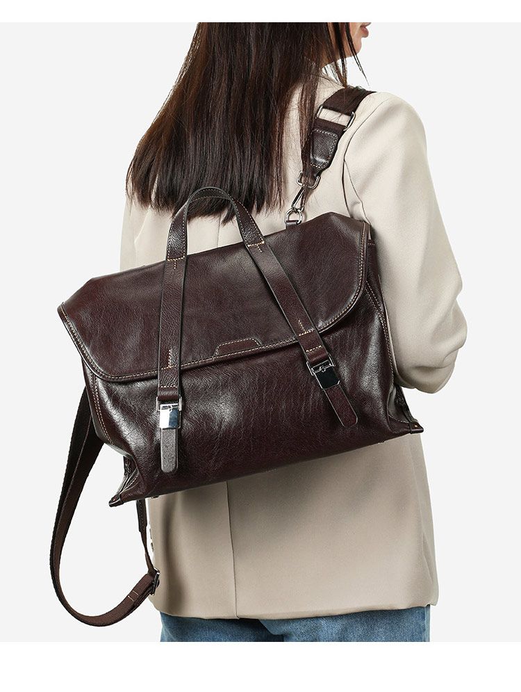 多功能男女款後背包 真皮時尚雙肩包 大容量橫款包蓋式學生書包 潮包手提包真皮包包推薦 真皮包包
